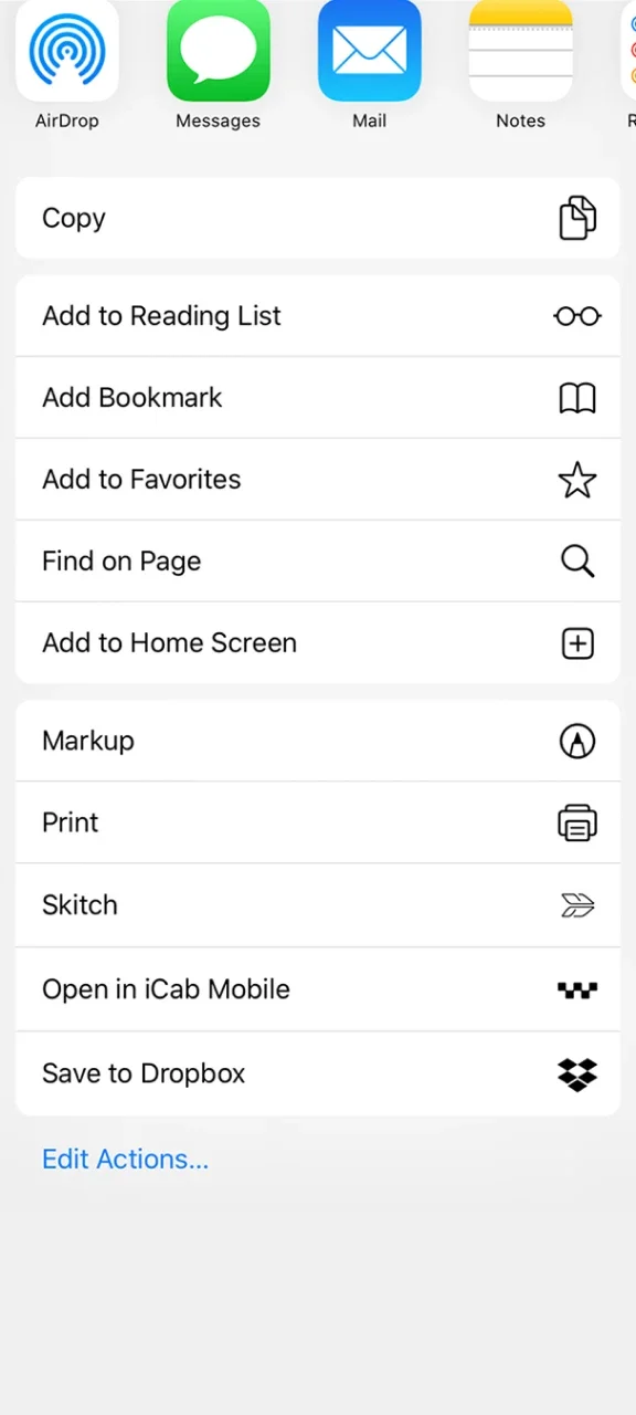 Open the browser menu to add the Batery app to your iOS device.
