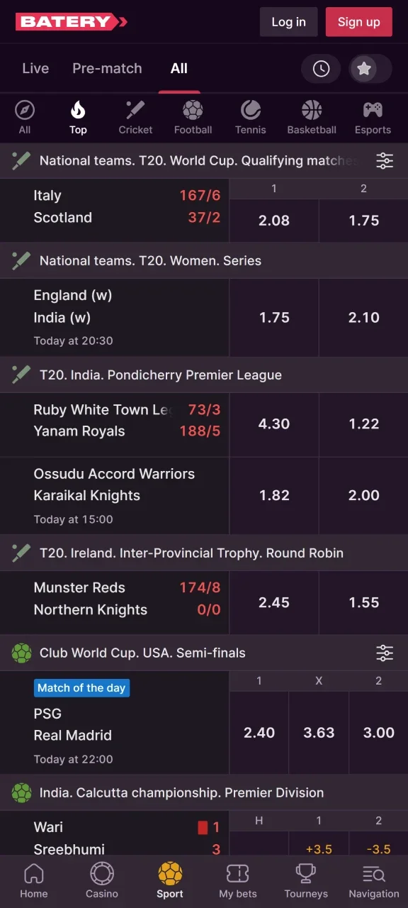 Start betting on your favorite sport at Batery.