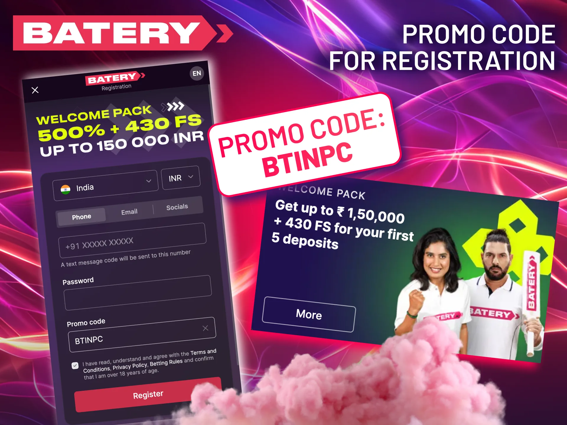 Batery offers new players a welcome bonus with the BTINPC promo code.