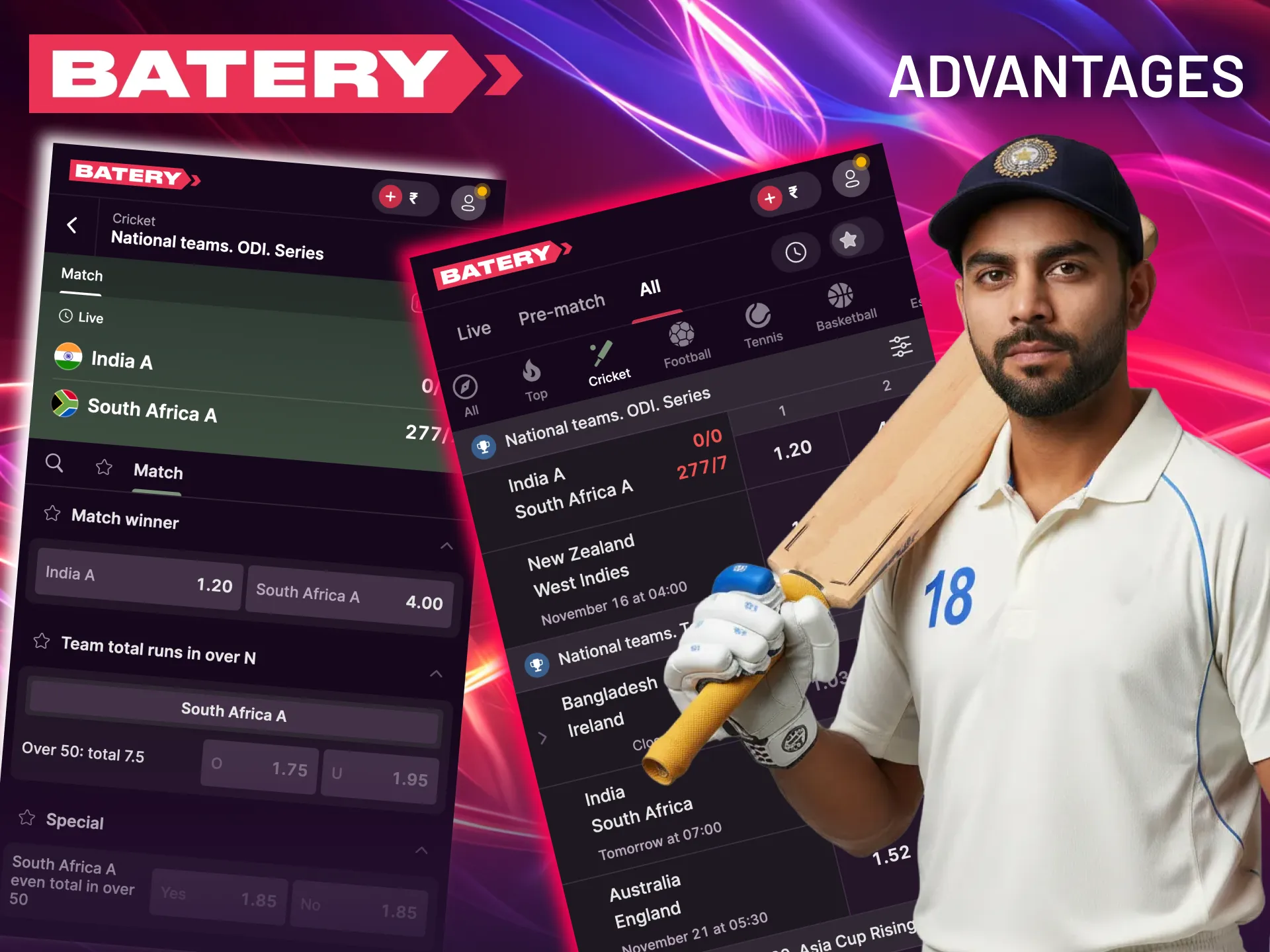 Batery trusted cricket betting platform in India.