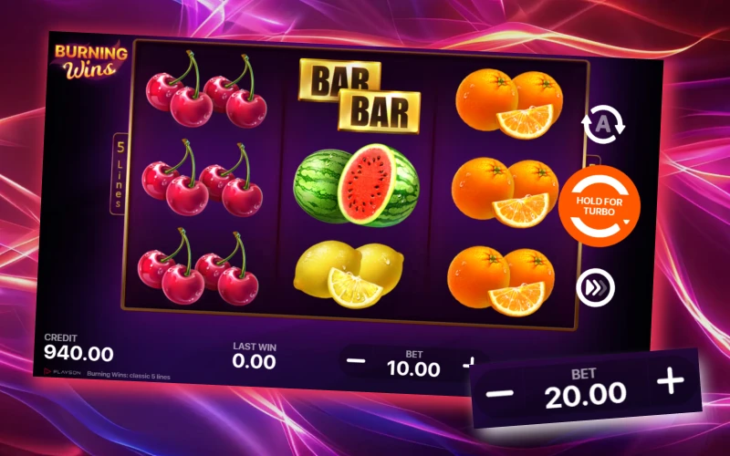 When playing Burning Wins Classic 5 Lines at Batery, choose your bets according to your balance.
